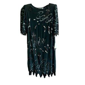 Argenti Black 100% Silk Vintage Beaded Embroidered Formal Dress Size 4 Petite